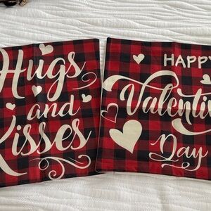 Plaid Valentine's Day Pillow Covers Set of 2 Square 17.5 x 17.5 inches Like New